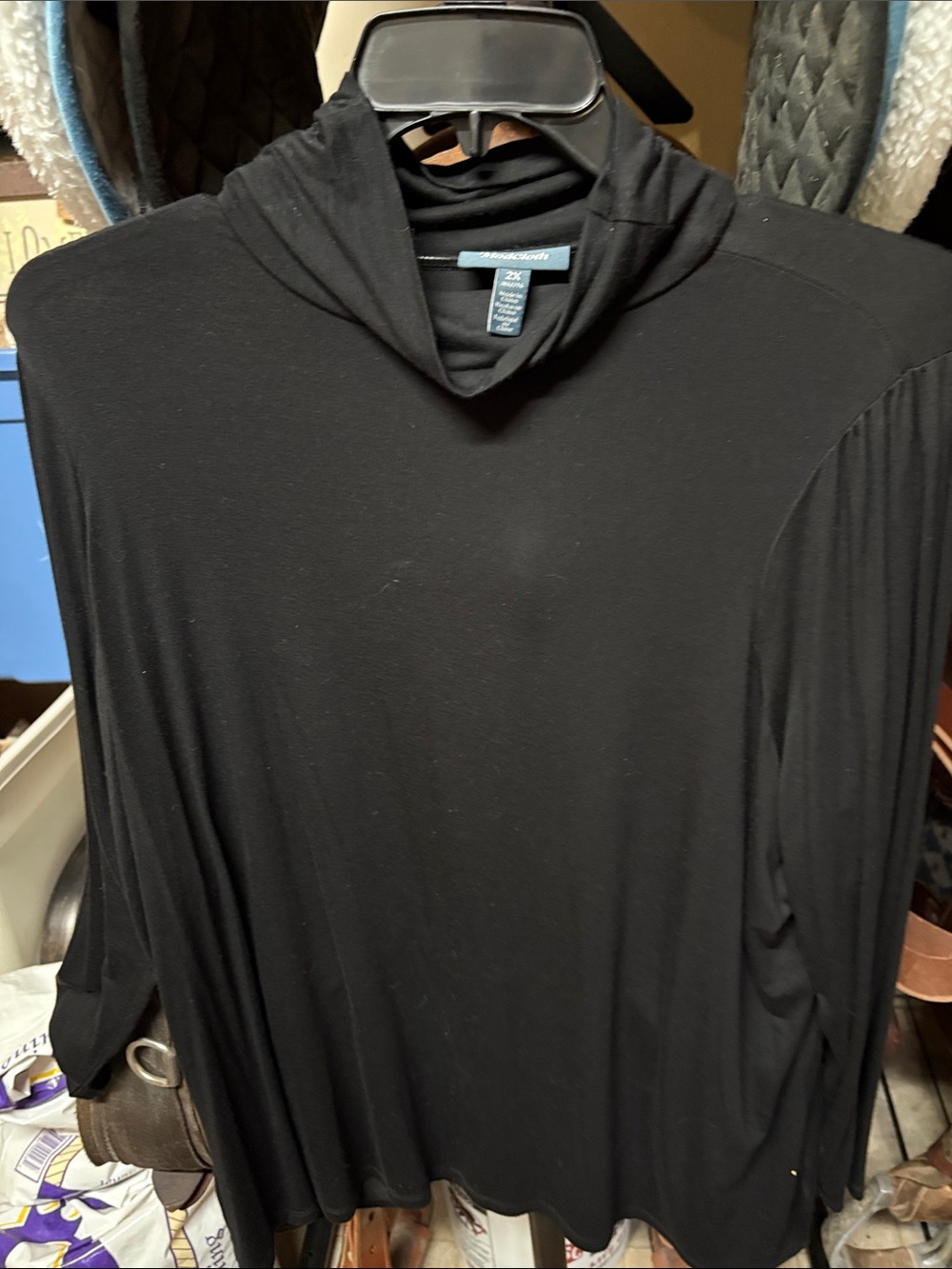 Modcloth Black Long-Sleeve Draped Turtleneck Top